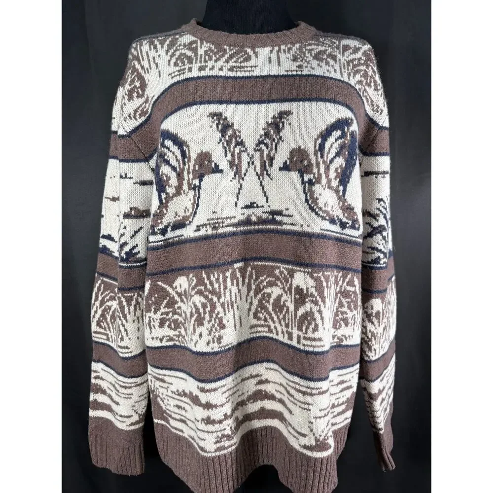 Flint and Tinder Crewneck Sweater Soft Heritage Merino Wool Blend Duck Pattern
